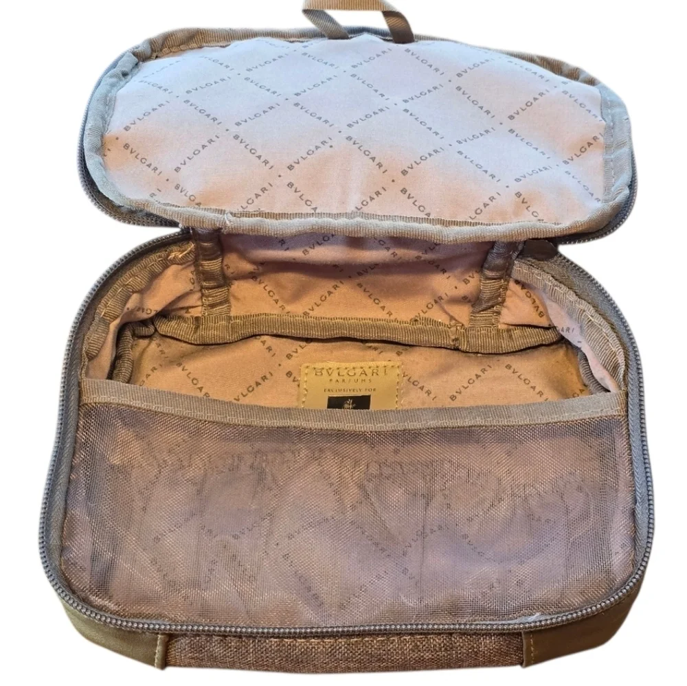 Bvlgari Parfums Set Of 2 Gray Canvas Zip Cosmetic Toiletry Cases